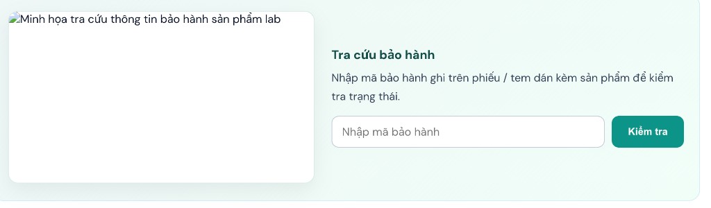 Minh họa tra cứu thông tin bảo hành sản phẩm lab